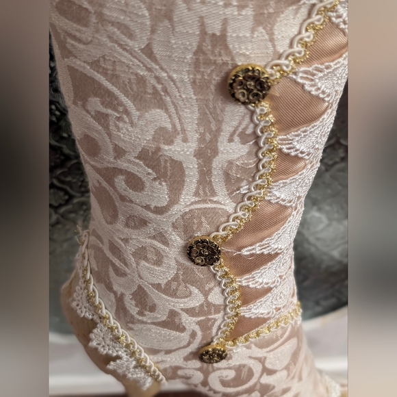 Luxury Ivory Gold Brocade High Heel Boot Christmas Stocking Faux Fur - Picture 4 of 7